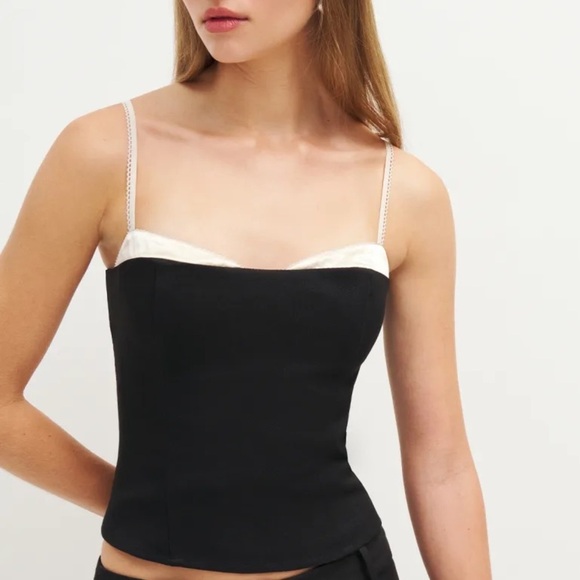 Reformation Melanie Bra Trim Cami Camisole Tank Top Black Cream - Picture 1 of 10